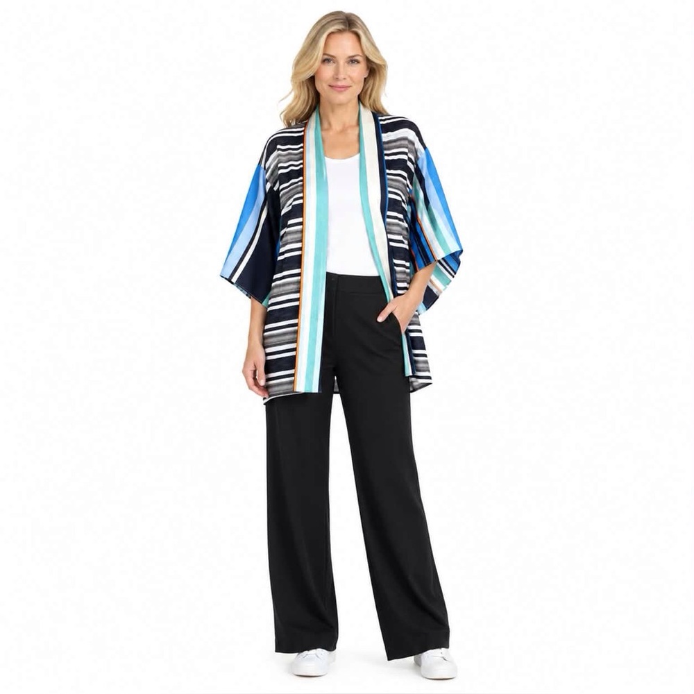 Laundry Shelli Segal Striped Open Front Lightweight Kimono Top OS